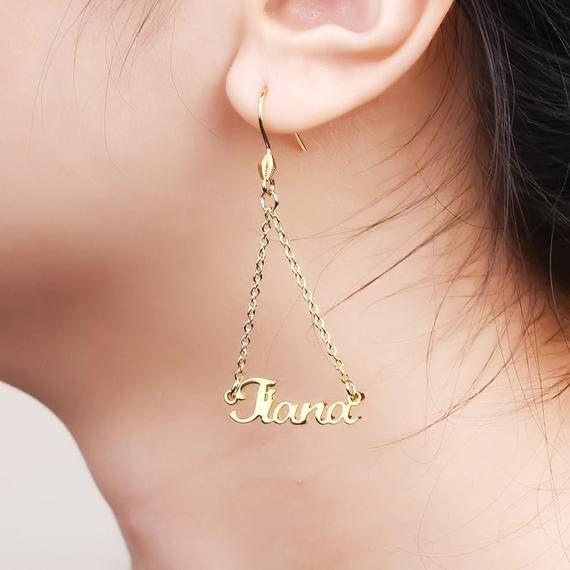 Personalized Triangle Shape Name Earrings Worbaxshop.com