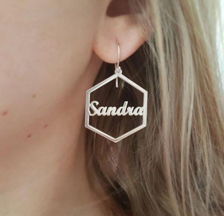 Personalized Octagon Shape Name Earrings Worbaxshop.com