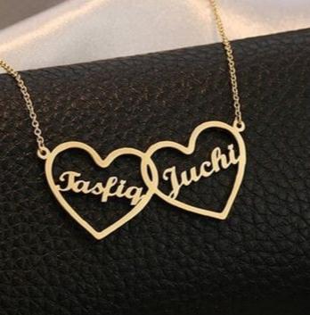 Double Heart Personalized Couple Name Necklace Worbaxshop.com