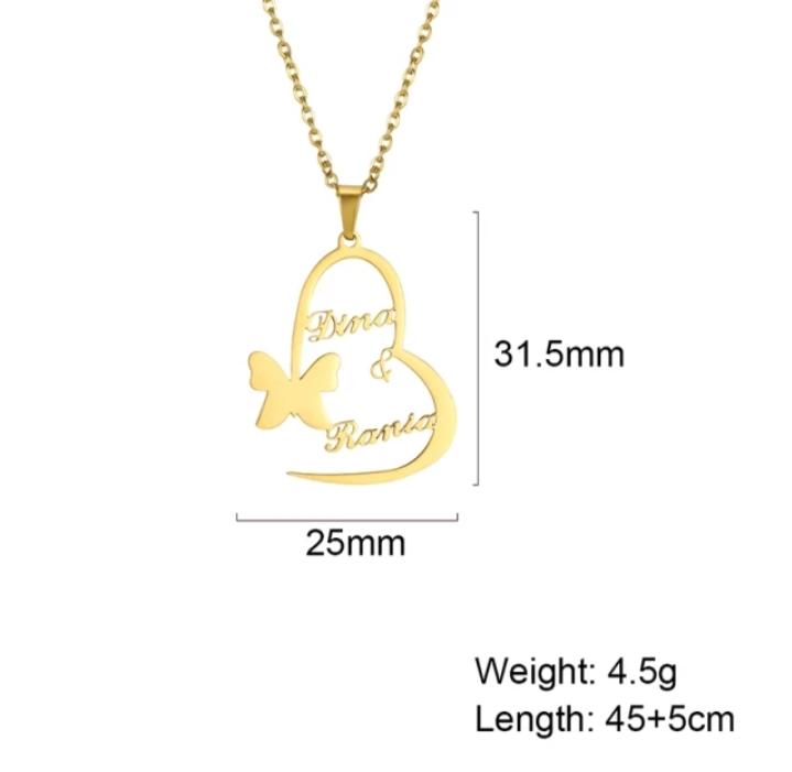 Heart with butterfly Personalized Couple Name Necklace Worbaxshop.com