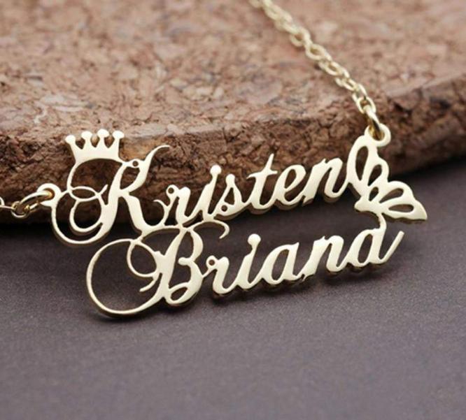 Little Heart with Crown Couple Name Necklace Worbaxshop.com