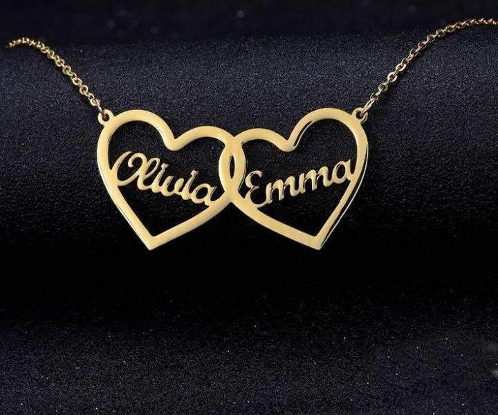 Double Heart Personalized Couple Name Necklace Worbaxshop.com