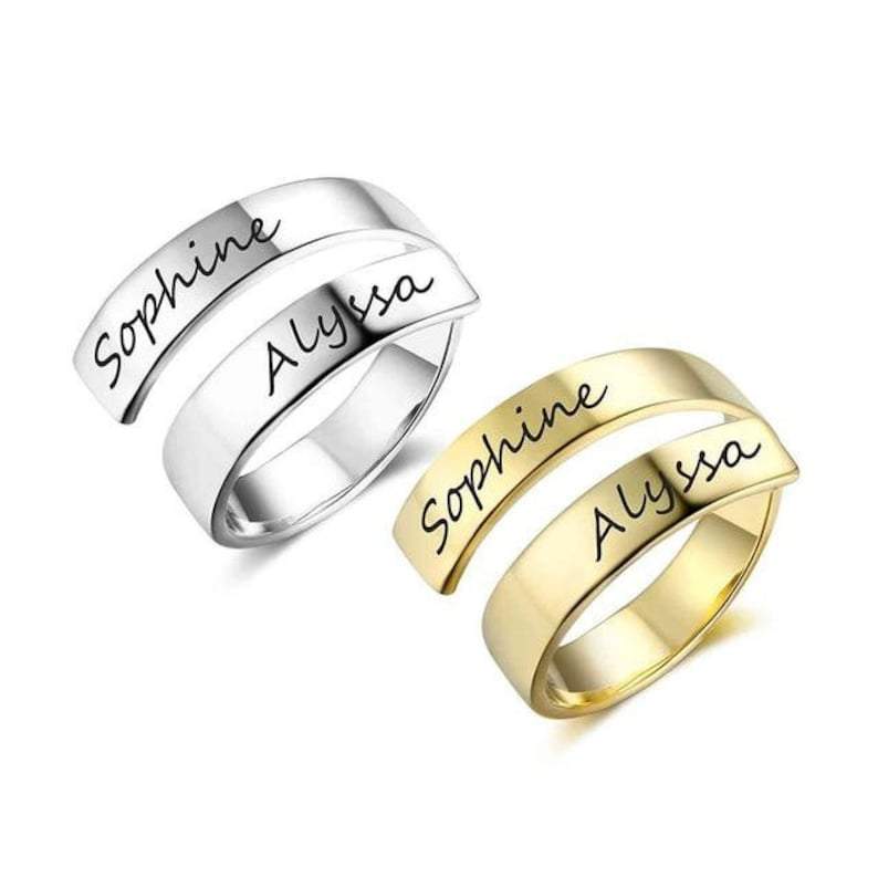 Couple Name Curled Rings - Customize Rings Worbaxshop.com