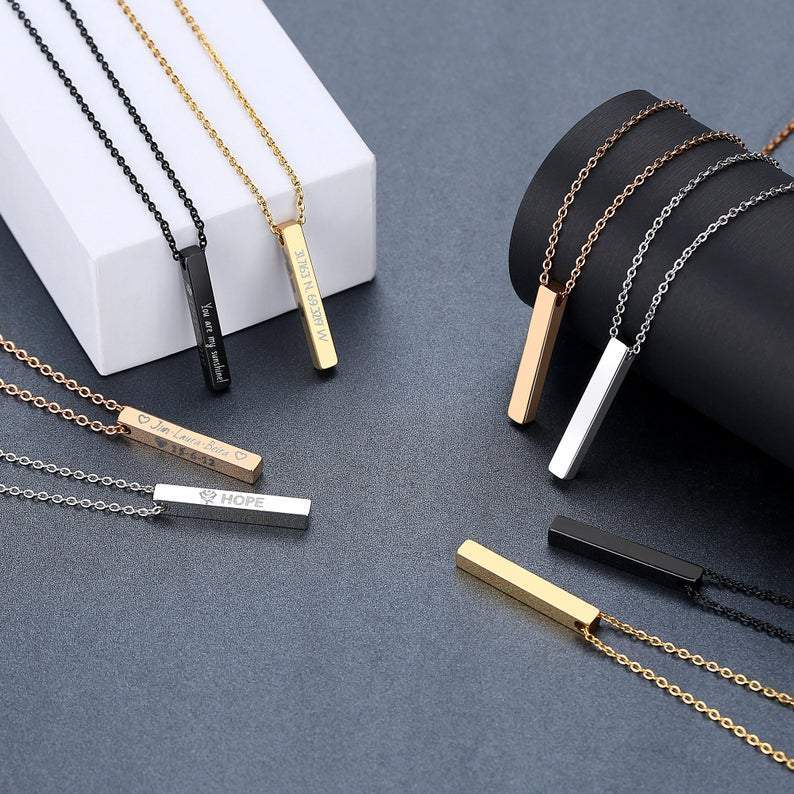 3D Engraved Bar Necklace Worbaxshop.com