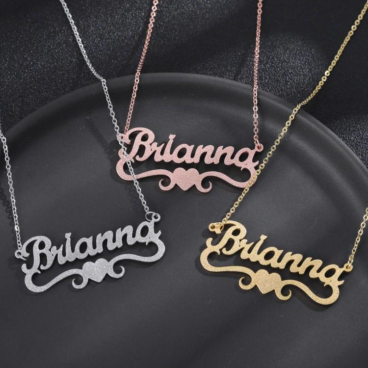 Frosted Heart Name Necklace Worbaxshop.com